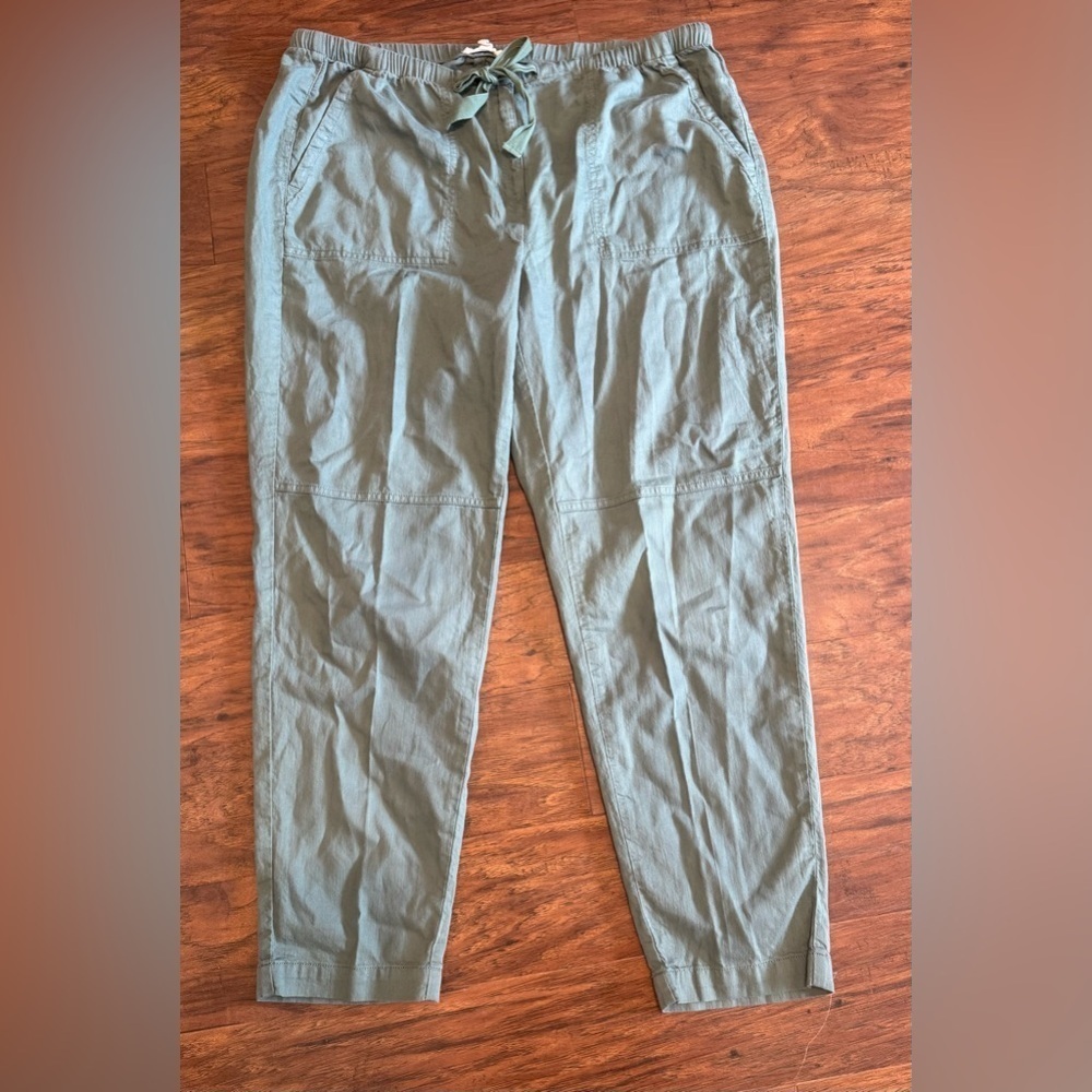 EILEEN FISHER Soft Organic Cotton Twill Drawstring Cropped Pants Relaxed Large